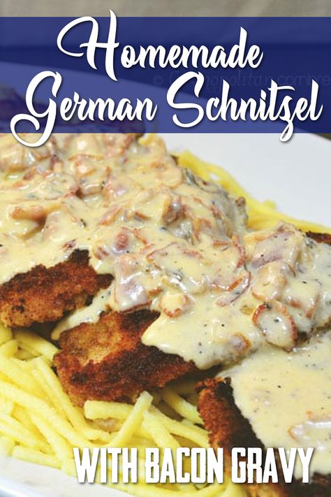 Schnitzel Gravy Recipe, German Schnitzel Recipe, Breaded Pork Cutlets, Pork Schnitzel Recipe, Breaded Pork Tenderloin, Cosmopolitan Cornbread, Pork Cutlet Recipes, German Schnitzel, Schnitzel Recipe