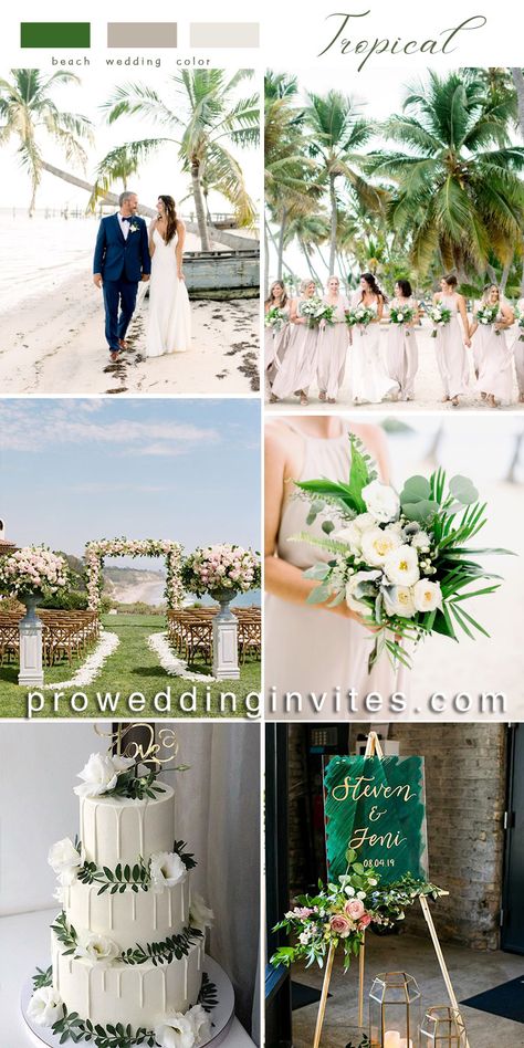 Beach Wedding Color Ideas, Green Beach Wedding, Beach Wedding Colors Schemes, Gold Beach Wedding, Beach Wedding Pink, Green Wedding Inspiration, Best Wedding Colors, Wedding Color Ideas, Beach Wedding Colors