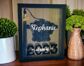 Graduation Gift 2023. Personalized Lighted Shadow Box. - Etsy Graduation Shadow Box Ideas High School, Graduation Shadow Box Ideas, Graduation Shadow, Lighted Shadow Box, Shadow Box Graduation, Graduation Board, Prek Graduation, Flower Graduation Cap, Shadow Box Gifts