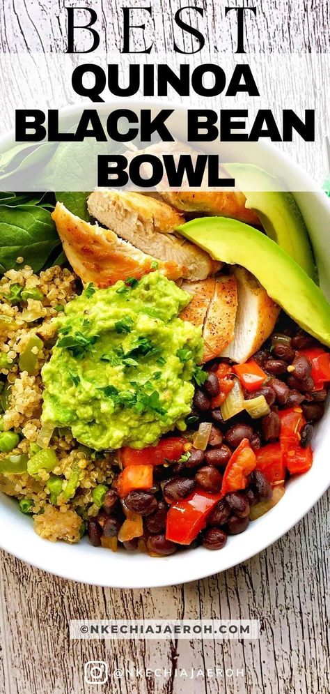 Recipe With Black Beans, Black Bean Bowl, Quinoa Bowls Healthy, Best Quinoa, Chicken Appetizer Recipes, Savory Quinoa, Bean Bowl, Quinoa Recipes Easy, Chicken Bowl Recipe