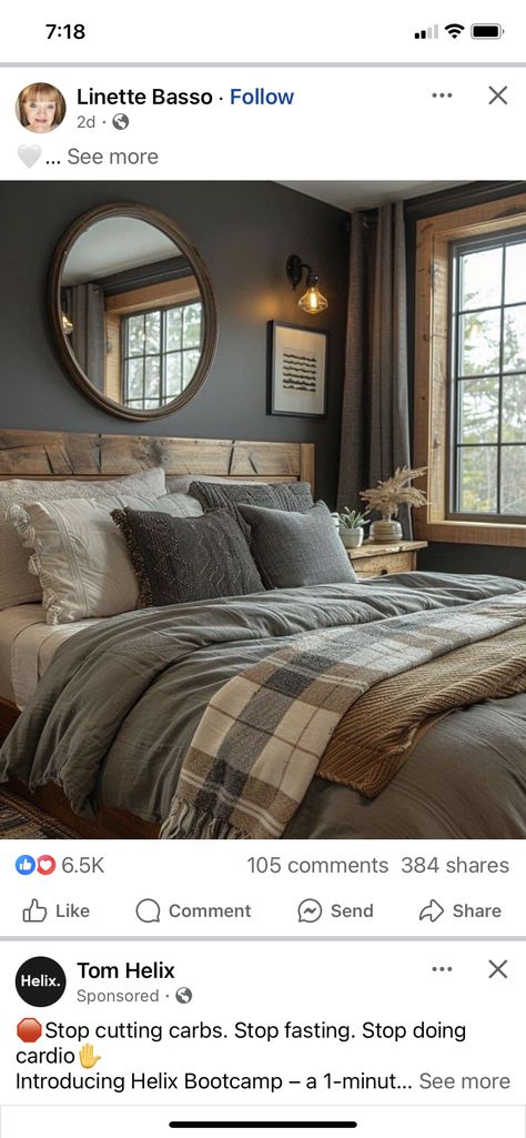 Woodsy Bedroom, Olive Bedroom, Charcoal Bedroom, Bachelor Bedroom, Cabin Bedroom, Dark Bedroom, Brown Bedroom, Bedroom Decor Design, Gray Bedroom