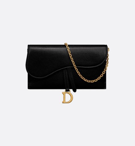 Long Saddle Wallet with Chain Black Goatskin | DIOR Dior Saddle Wallet On Chain, Dior Wallet On Chain, Saddle Pouch, Wallet With Chain, Aesthetic Clothing Stores, Best Wallet, Dior Couture, Dior Wallet, Stirrups