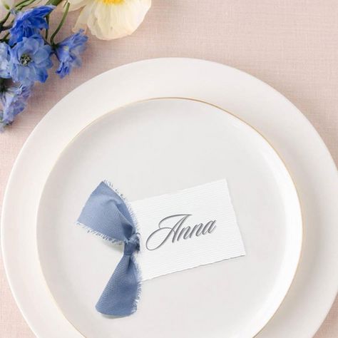 Blue Baby Ribboned Place Cards, Wedding Table Name Cards- Set of 20 Wedding Table Name Cards, Regency Wedding, Dinner Places, Table Name Cards, Wedding Table Names, Paper Place, Table Names, Whimsical Decor, Elegant Accessories