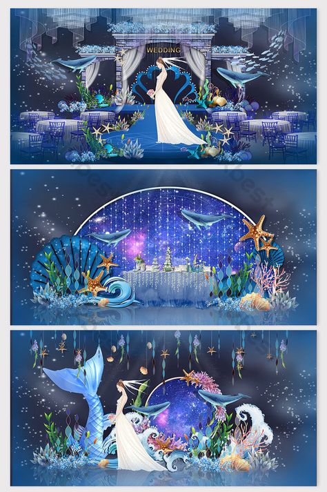 Underwater Wedding Theme, Mythical Wedding, Underwater Wedding, Wedding Business Card, Deco Ballon, Fantasy Star, Underwater Theme, Ocean Wedding, Wedding Stage Design