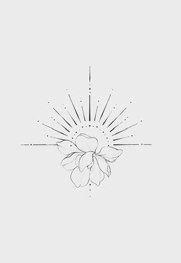 Sun And Flowers Drawing, Shine Tattoo Ideas, Flower And Sun Tattoo, Sun Tattoo Fine Line, Sunset Tattoo Ideas, Boba Tattoo, Dainty Sun Tattoo, Sun And Flower Tattoo, Fine Line Sun Tattoo