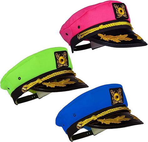 Amazon.com: Tigerdoe Yacht Hats - 3 Pack - Captains Hat - Neon Captain Hat - Boaters Hats - Costume Hats - Novelty Hats : Clothing, Shoes & Jewelry Boaters Hat, Hippie Hats, 70s Hats, Brooklyn Hat, Sailor Captain, Hippie Hat, Flat Cap Men, Hat Club, Novelty Hats