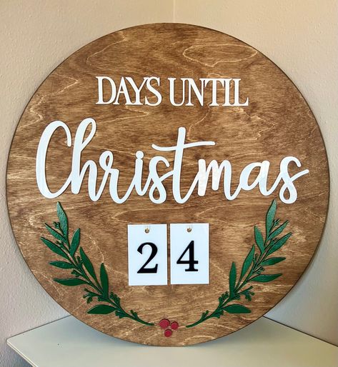 Christmas Countdown Decor Sign Advent Calendar Round Sign - Etsy Count Down To Christmas Sign, Interactive Decor, Holiday Entertaining Decor, Countdown Until Christmas, Christmas Countdown Diy, Christmas Signs Diy, Circle Wreath, Countdown Sign, Christmas Countdown Calendar