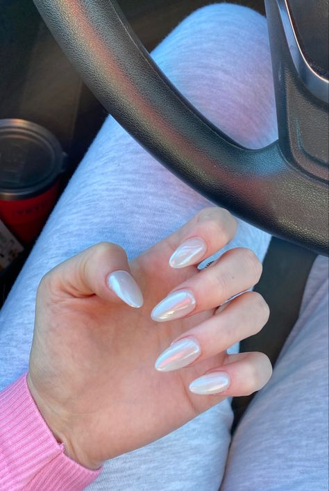 Simple Prom Nails, Nail Inspo 2022, Interview Nails, White Almond Nails, Bridal Nails Designs, Milky Nails, Hippie Nails, Glazed Donut, Feel More Confident