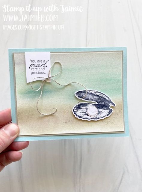 Stampin Up Seaside Bay, Really Cool Backgrounds, Seaside Bay, Beachy Cards, Designer Paper Cards, Oyster Card, Beach Cards, Summer Cards, Youtube Live