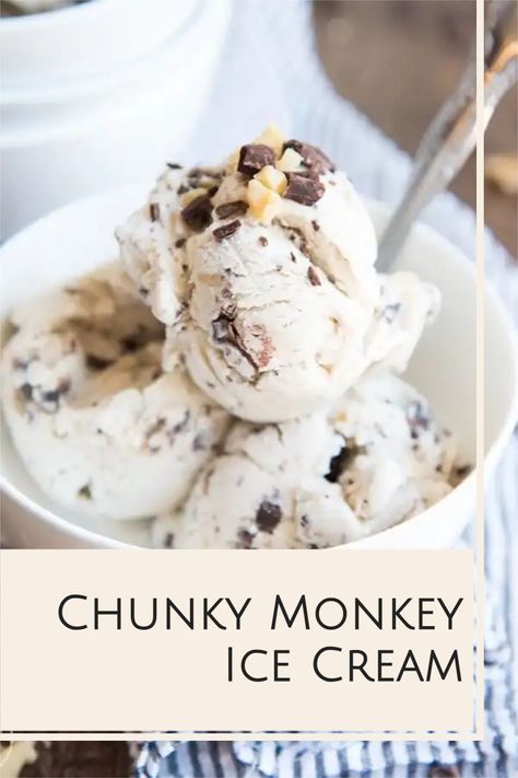 Chunky Monkey Ice Cream Recipes, Homemade Ice Cream Machine, Chunky Monkey Brownies, Chunky Monkey Ice Cream, Ice Cream Banana, Banana Ice Cream Recipe, Ice Cream Drinks, Creami Recipes, Ice Cream Maker Recipes