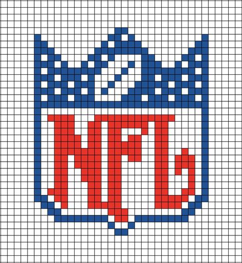 A pixel art template of the N.F.L. logo from 1983. It's a National Football League, the American football sport (which is actually hand-ball). Nfl Pixel Art, Football Cross, Cowboy Crochet, Crochet Football, Sports Ideas, Hamma Beads Ideas, Crochet Graphs, Zen Doodle Patterns, Pixel Drawing