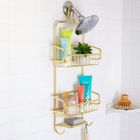 The Better House Extra Space Storage, Corner Shower Caddy, Diy Terrarium, Bathroom Organization Diy, Shower Storage, Shower Organization, Large Shower, Corner Shower, Custom Shower