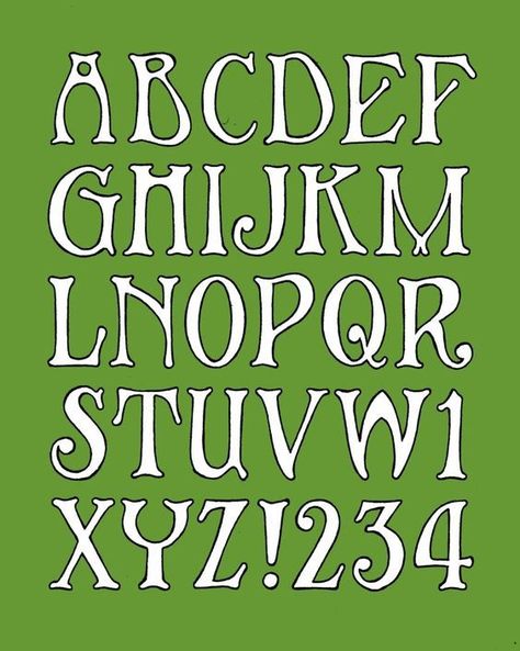 Learn about different fonts, their history and how they're used in design. #fonts#Art_Deco_Font_Alphabet #Art_Nouveau_Letters #Art_Nouveau_Alphabet #Unique_Fonts_Alphabet Art Deco Hand Lettering, Cottagecore Fonts Alphabet, Art Nouveau Alphabet, Vintage Fonts Alphabet, Lettering Fonts Alphabet, Artsy Fonts, Art Deco Lettering, Window Lettering, Green Calligraphy