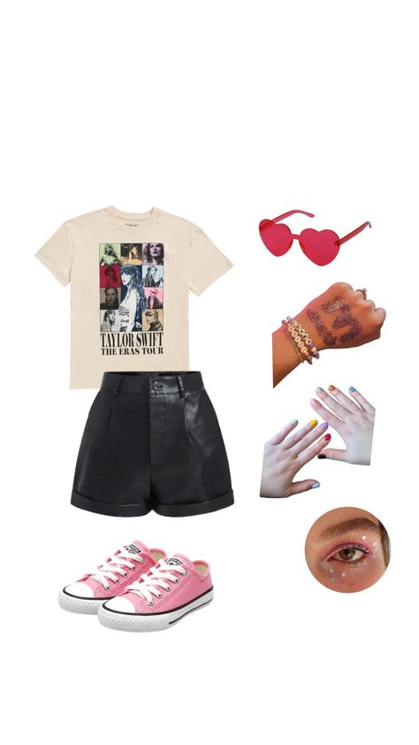 Eras Tour T Shirt Outfit, Easy Taylor Swift Outfits To Recreate, Taylor Swift Eras Tour Outfits For Kids, Eras Tour Movie Outfits Comfy, Simple Eras Tour Outfits, Eras Tour Accessories, Swiftie Core, Taylor Swift Tshirt, Eras Concert