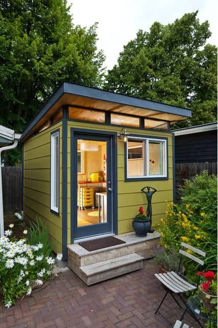 Green Shed, She Shed Office, Shed Office, Backyard Storage Sheds, Pelan Rumah, Brick Patio, Backyard Cottage, Studio Shed, Modern Shed