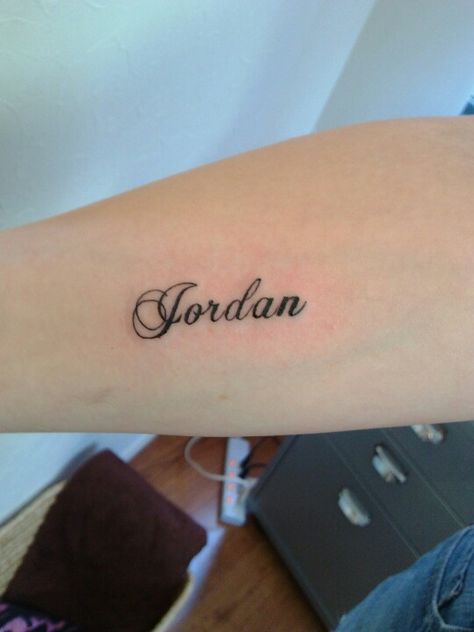 My first tattoo (youngest son's name ) Jordan Name Tattoo Ideas, Jordan Name Tattoo, Jordan Name, The Font, Name Tattoo, First Tattoo, Tattoo Quotes, Tattoo Ideas, Jordan