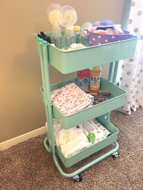 Breastfeeding and Pumping Cart - Her Happy Home | breast feeding cart | nursing cart | pumping cart | 3 tiered cart | newborn cart | new mom | new mom hacks Pumping Cart, Nursing Carts, 4th Trimester, Baby Kicking, Pumping Moms, Baby Sleep Problems, Breastfeeding And Pumping, Post Partum, Baby Arrival