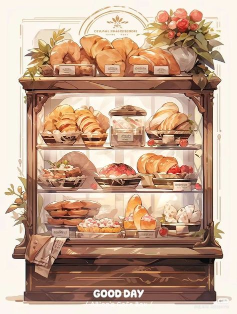 Bakery Painting Ideas, Pastry Aesthetic Wallpaper, Pastry Art Drawing, Cake Shop Drawing, Cute Bakery Aesthetic, Bakery Drawing, Pretty Scrapbook, Boutique Patisserie, Bakery Art