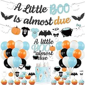 Halloween Baby Shower Decorations, Little Boo Is Almost Due, October Baby Showers, Halloween Gender Reveal, Halloween Baby Shower Theme, Boy Baby Shower Ideas, Ghost Bat, October Baby, Halloween Kit