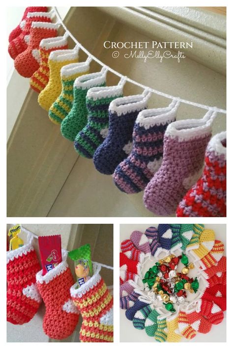 Christmas Advent Garland Crochet Pattern Garland Crochet Pattern, Crochet Advent Calendar, Advent Garland, Christmas Bazaar Ideas, Crochet Christmas Garland, Garland Crochet, Knitted Christmas Decorations, Christmas Decorations Sewing, Crochet Stocking