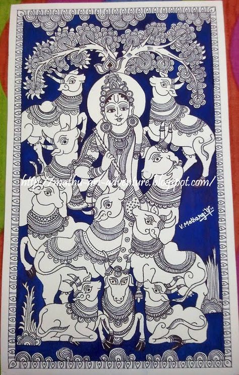 Krishna With Cows, Phad Painting, Indian Traditional Paintings, Gond Painting, Kerala Mural Painting, Kalamkari Painting, Pichwai Paintings, Indian Painting, Tanjore Painting