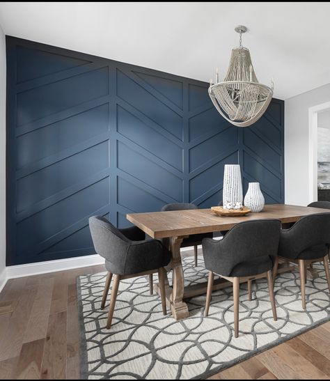 Blue Accent Wall Open Concept, Dining Room Accent Wall 2023, Dining Room Accent Walls Ideas, Living Room Decor Accent Walls, Navy Blue Accent Wall Dining Room, Blue Dining Room Accent Wall, Wood Accent Wall Dining Room, Navy Accent Wall Dining Room, Blue Accent Wall Dining Room