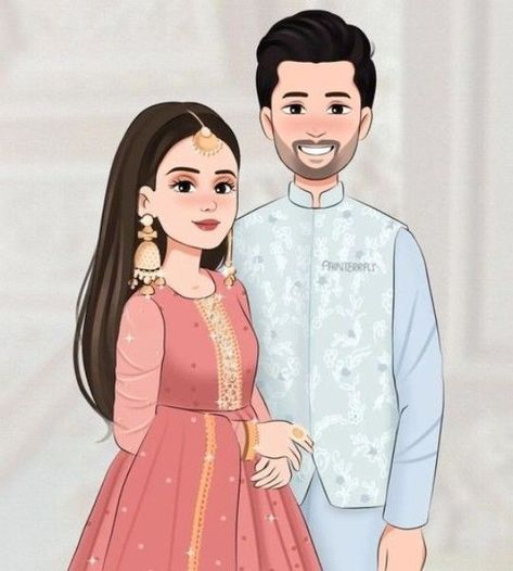 Wedding Couple Photos Cartoon, Bride Cartoon Images, Girly Drawings Cute Beautiful, Indian Couple Drawing Art, Couple Illustration Aesthetic, Couple Illustration Indian, Indian Couple Cartoon, Wedding Couple Illustration, Cartoon Bride