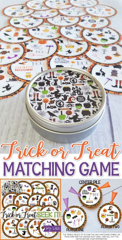 Halloween Game Printables, Spot It Game Printable Free, Juegos Halloween, Printable Matching Game, Trick Or Treat Printable, Halloween Board Game, Labor Day Crafts, Fun Halloween Games, Lds Printables