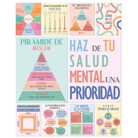 PRICES MAY VARY. Mental Health with Inclusivity — Bridge the language gap for all Spanish-speaking individuals with these mental health awareness posters. By presenting key concepts and encouraging messages in Spanish, these therapy posters validate the experiences of Spanish-speaking communities and demonstrate a commitment to their well-being Foster a Supportive Environment — Empower young adults to seek help, practice self-care, and build resilience with this mental health poster bundle. Thes Calming Office Decor, Psychology Decor, Calming Office, Spanish Classroom Posters, Posters For Office, Health Awareness Poster, Social Worker Office Decor, School Counselor Office Decor, Spanish Classroom Decor