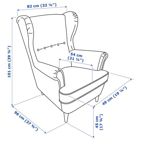 STRANDMON wing chair is a classic in the IKEA range. A traditional look with antique-effect on the fabric that gives the impression of a fine-aged piece, combined with the added comfort of modern times. Ikea Strandmon, Poltrona Vintage, Ikea Chair, Trendy Living Rooms, Sofa Frame, घर की सजावट, White Rooms, Fabric Armchairs, Wing Chair