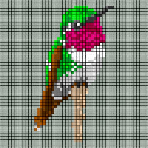 Alpha pattern #172378 Bird Alpha Pattern, Crochet Wall Hangings, Crochet Inspo, Animal Nature, Humming Bird, Big Guys, Bead Loom, Alpha Pattern, Grid Pattern