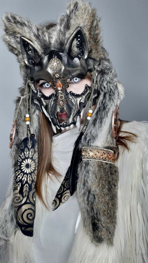 Mythical Cosplay, Wolf Costume Women, Wolf Skull Mask, Skull Headdress, Wolf Cosplay, Wolf Skull, Wolf Costume, Wolf Mask, Vulture Culture