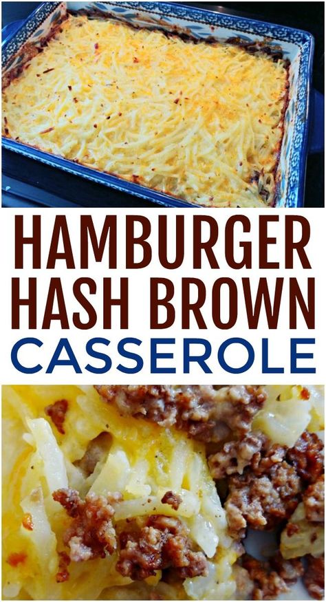 Hamburger Hash Brown Casserole, Hamburger Hashbrown Casserole, Hamburger Hashbrown, Hamburger Hash, Cheesy Ground Beef, Ground Beef Recipe, Ground Beef Casserole Recipes, Hashbrown Casserole, Hamburger Casserole