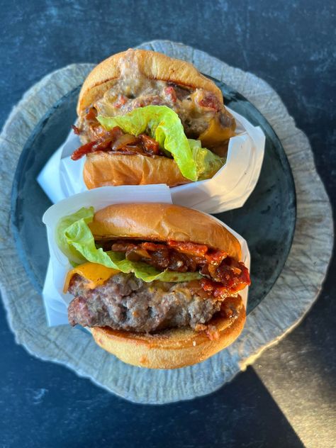 Pimento Cheese Stuffed Cheeseburgers �— A Place for Everyone Stuffed Cheeseburgers, Pimento Cheese Burger, Pimento Cheese Dip, Cheese Store, Corn Relish, Thanksgiving Prep, How To Cook Burgers, Bacon Jam, Cheese Burger