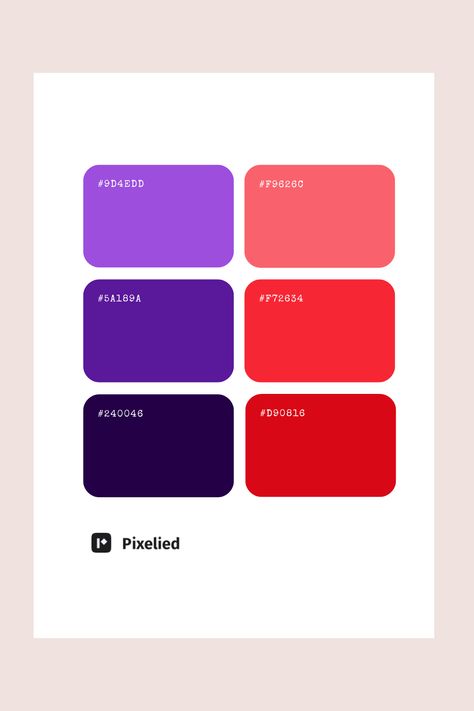 This purple and red color palette features a bold mix of warm and cool shades: a rich crimson red, a bright cherry red, a soft coral, a vivid lavender, a striking magenta, and a deep plum purple. Perfect for creating dynamic and eye-catching designs. Deep Purple Palette, Purple Red Palette, Red And Purple Palette, Purple Color Palette Combination, Color Palette Purple Colour Combinations, Purple Red Color Palette, Purple And Red Color Palette, Red And Purple Color Palette, Dark Purple Color Palette