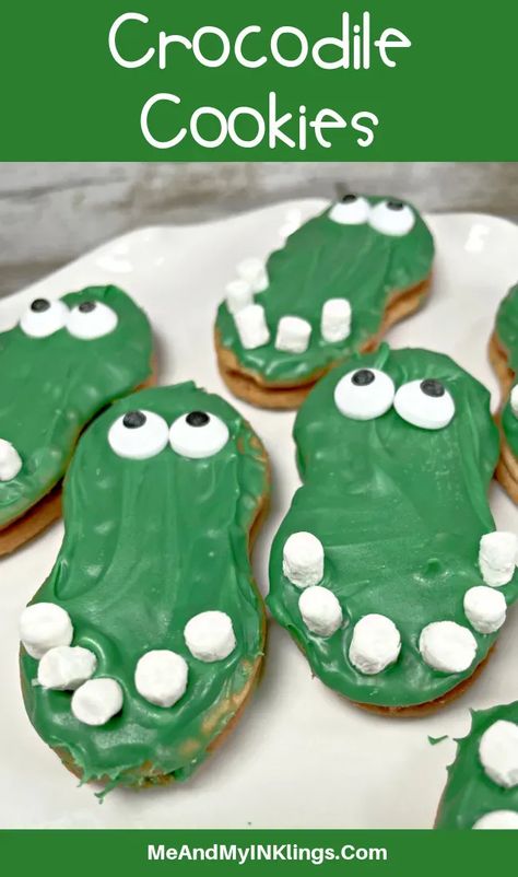 Crocodile Cookies, Alligator Cookies, Pirate Party Snacks, Candy Wafers, Nutter Butter Cookies, Kid Friendly Snack, Nutter Butter, Easy No Bake, Diy Cookie