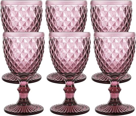 Amazon.com | Purple Vintage Wine Glasses Set of 6, 10 OZ Colored Glass Water Goblets with Heavy Base, Dishwasher Safe, Beautiful Modern Hot/Cold Glassware for Wedding, Party, Holidays, Anniversary,Juice, Beverage: Wine Glasses Wedding Goblets, Vintage Wine Glasses, Purple Vintage, Party Bars, Water Goblets, Vintage Wine, European Vintage, Vintage Glassware, Glass Material