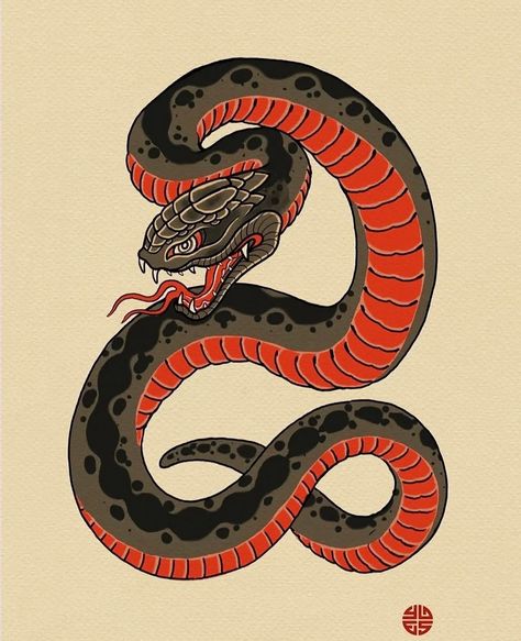 Traditional Tattoo Dragon, Traditional Japanese Tattoo Flash, Traditional Snake Tattoo, Japanese Snake Tattoo, Japanese Tiger Tattoo, Wrist Tattoo Designs, Snake Drawing, Doll Tattoo, Daruma Doll