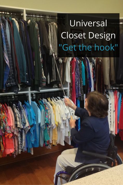 Want to make a closet work for a family member in a wheelchair? Make sure to "get the hook" - in this case a sheperds hook. Get 7 other tips by clicking through to this article. Accessible Closet, Upper Arlington Ohio, Organized Closets, Complete Bathroom Remodel, Remodeling A Bathroom, New Albany Ohio, Make A Closet, Design Closet, Age In Place