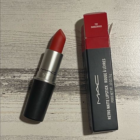 Mac Dangerous Retro Matte Lipstick Lip Care Vibrant Red Mac Red Lipsticks, Perfect Lipstick Shade, Lipstick Guide, Mac Lipstick Shades, Mac Lips, Makeup Mac, Makeup Package, Pinterest Makeup, Eye Makeup Designs