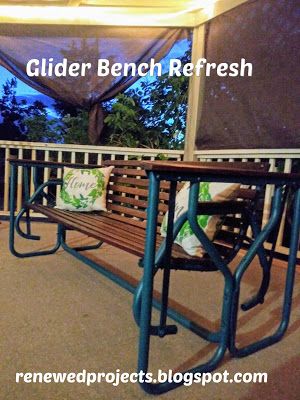 Glider Bench Refresh Patio Chairs Makeover, Outdoor Glider Bench, Porch Glider, Outside Benches, Glider Bench, Painted Outdoor Furniture, Diy Wood Pallet Projects, Outdoor Glider, Patio Glider