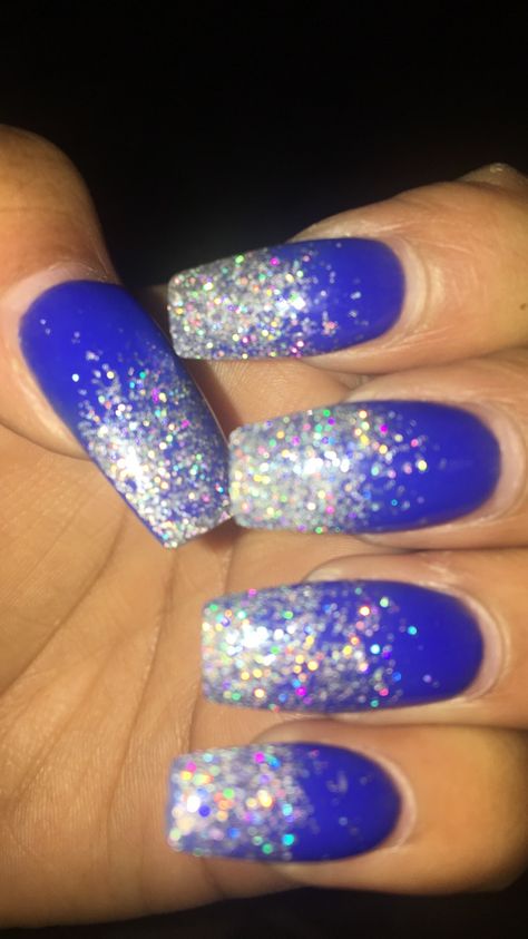 Royal blue Acrylic with glitter ombré Acrylic With Glitter, Ombré Acrylic, Sparkly Acrylic Nails, Prom Nails French, Prom Nail Designs, Blue And Silver Nails, Prom Nails Red, Prom Nails Silver, Blue Ombre Nails