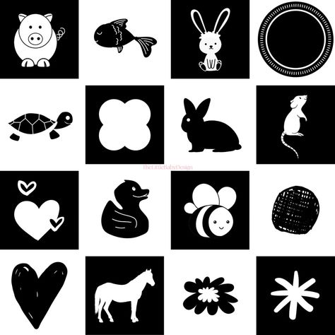 Baby Visual Stimulation Cards, Black And White Images For Newborns, Newborn Black And White Images, Black And White Pictures For Babies, Black And White Images For Baby, High Contrast Images For Babies, Flashcards Ideas, Sensory Cards, Newborn Books