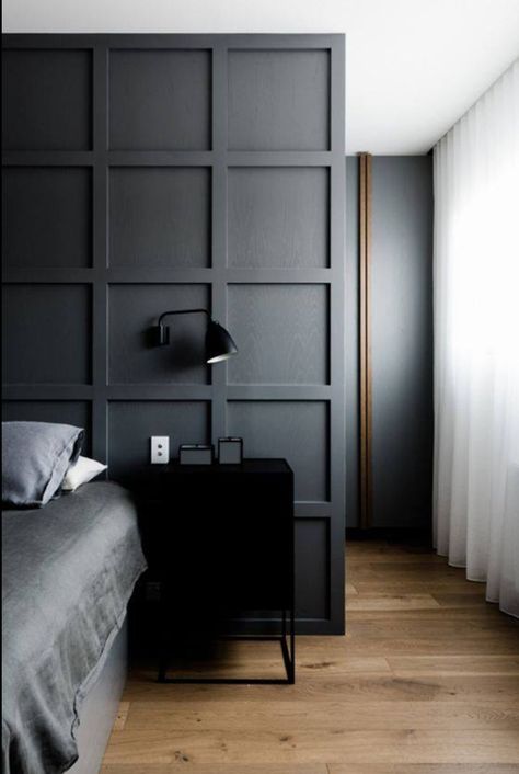 Bedroom, Bed, Grey, Wall, Design