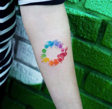 Color wheel tattoo Color Wheel Tattoo, Tattoo Fairy, Pride Tattoo, Rainbow Tattoos, Circle Tattoos, 4 Tattoo, Inspiration Tattoos, Delicate Tattoo, Tatuaje A Color