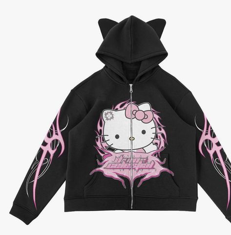 #fashion #hoodie #aesthetic #sanrio Hello Kitty Hoodie, Pop Culture Fashion, Kitty Clothes, Hello Kitty Clothes, Fashion Inspiration Board, Black Zip Ups, Zip Up Hoodies, Fancy Outfits, Edgy Outfits