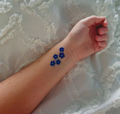 Blue Tiny Tattoo, Blue Simple Tattoo, Teeny Tattoos, Heartstopper Aesthetic, Blue Ink Tattoos, Ornamental Tattoos, Blue Tattoo, Tattoo Now, Abstract Embroidery