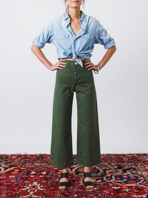 Would You Try Cropped Wide Leg Pants? | Glitter, Inc. Kamm Pants, High Waisted Cropped Pants, Wide Leg Pants Outfit, Wide Leg Pants Outfits, Leg Pants Outfit, High Waisted Wide Leg Pants, Cropped Wide Leg Pants, Pant Trends, Green Pants