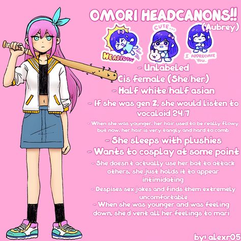 #omori #aubrey #headcanons Aubrey Omori Cosplay, Humphrey Omori, Omori Redesign, Omori X Aubrey, Aubrey Omori Kinnie Bingo, Genderbend Aubrey Omori, Aubrey Omori Headcanons, Aubrey Omori Headspace, Aubrey Omori Emotions