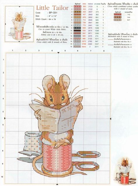 Beatrix Potter  - Little Tailor - Gallery.ru / Фото #2 - Mila65 Crochet Disney, Pola Kristik, Stitch Cartoon, Cross Stitch Baby, Cross Stitch Animals, Cross Stitch Patterns Free, Free Cross Stitch, Beatrix Potter, A Cross